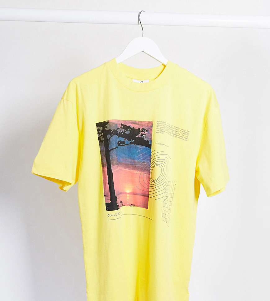 COLLUSION Unisex t-shirt with print in yellow