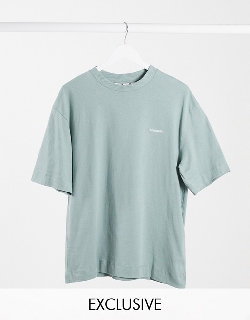 COLLUSION Unisex t-shirt with raised logo print in green