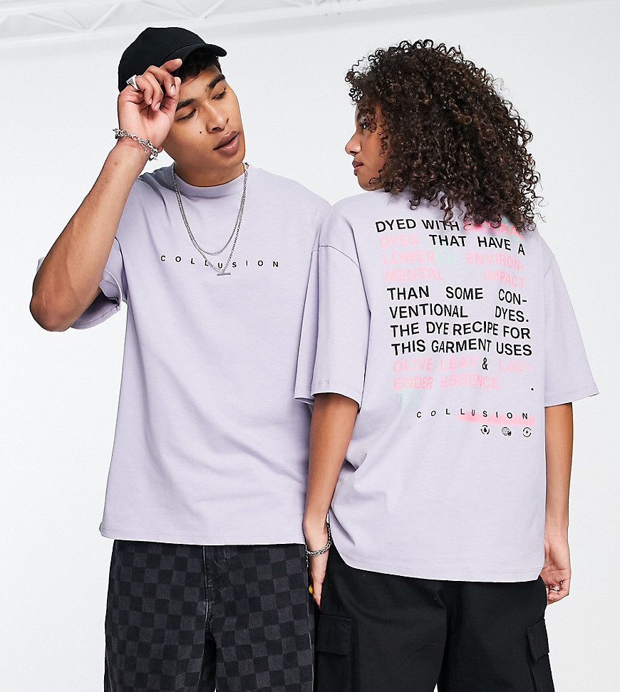 COLLUSION Unisex t-shirt with text print in lilac - LILAC-Purple