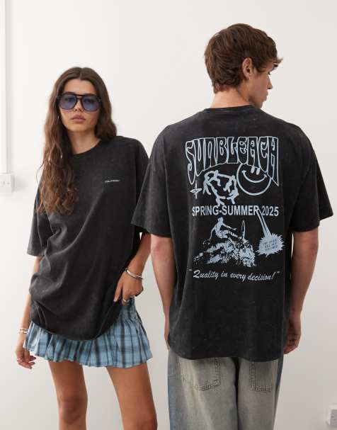 COLLUSION Unisex t-shirt with vintage washed back print - view 1
