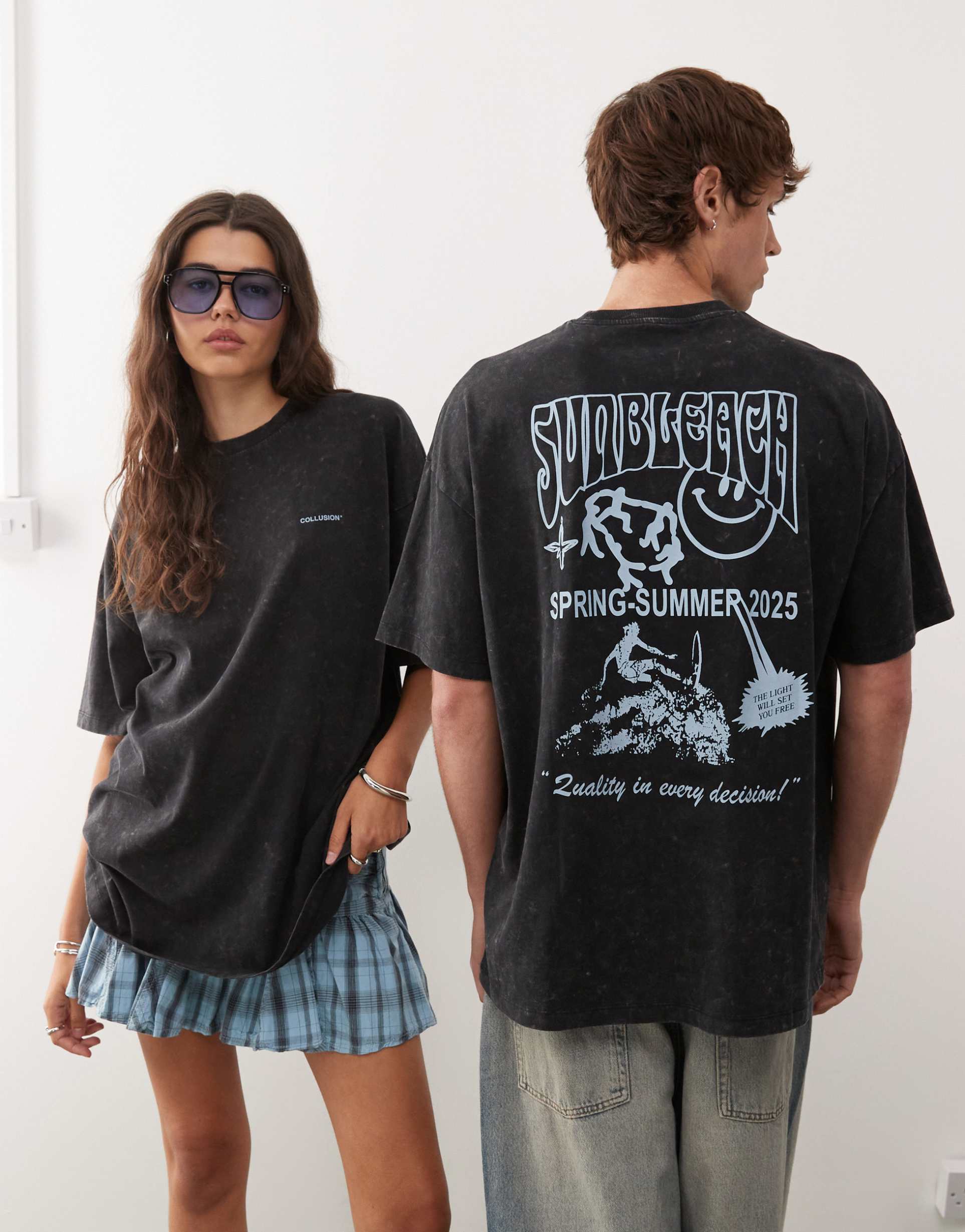 collusion unisex t-shirt with vintage washed back print