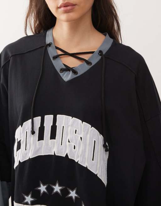 COLLUSION Unisex – T-shirt z długimi rękawami w hokejowym stylu, 3 z 4