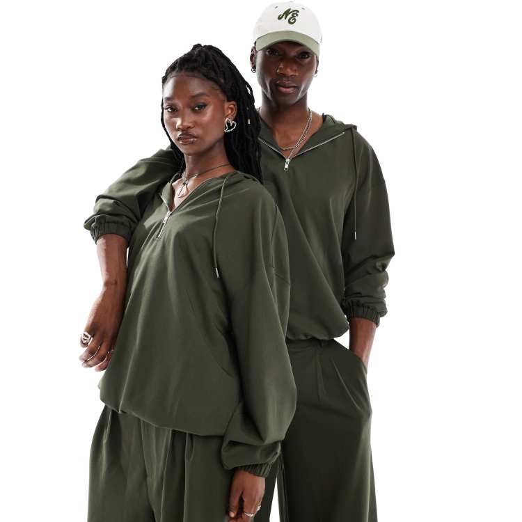 COLLUSION unisex tailored hoodie in olive co ord ASOS