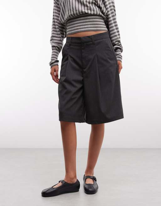 COLLUSION Unisex tailored jort in charcoal, 2 of 4