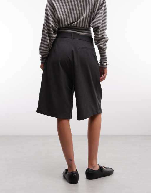 COLLUSION Unisex tailored jort in charcoal, 3 of 4