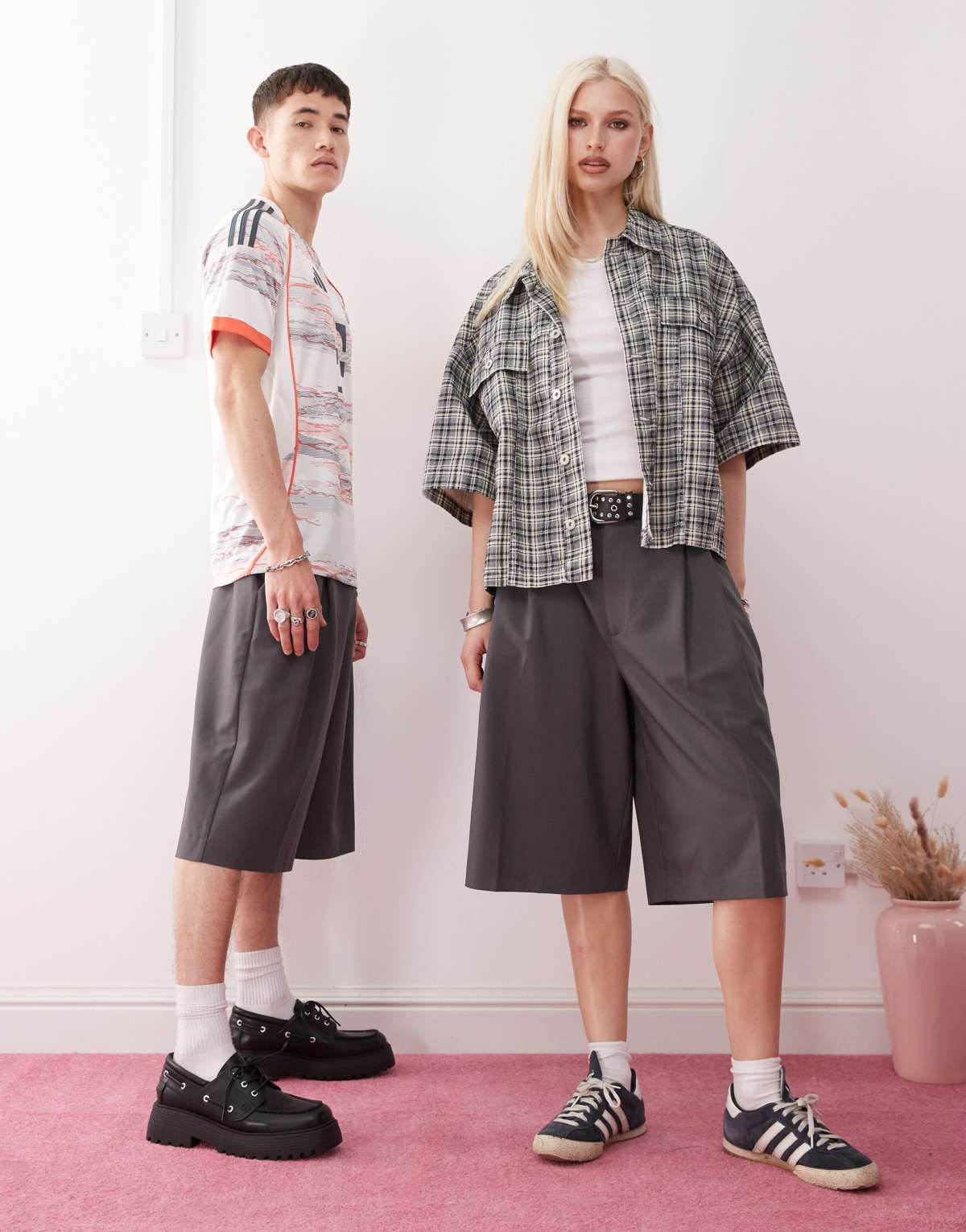 COLLUSION Unisex tailored jort in grey