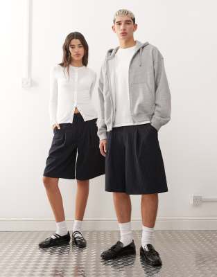 Collusion Collusion Unisex tailored jort in pinstripe-Multi