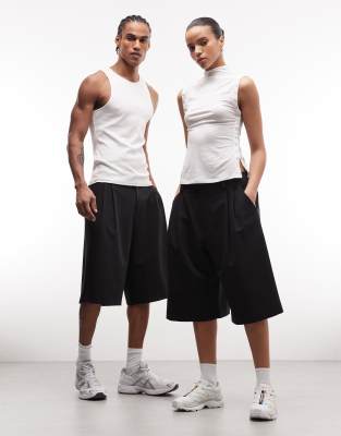 COLLUSION Unisex tailored jorts in black