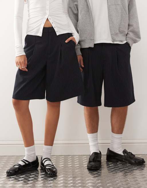 COLLUSION Unisex tailored jorts in pinstripe
