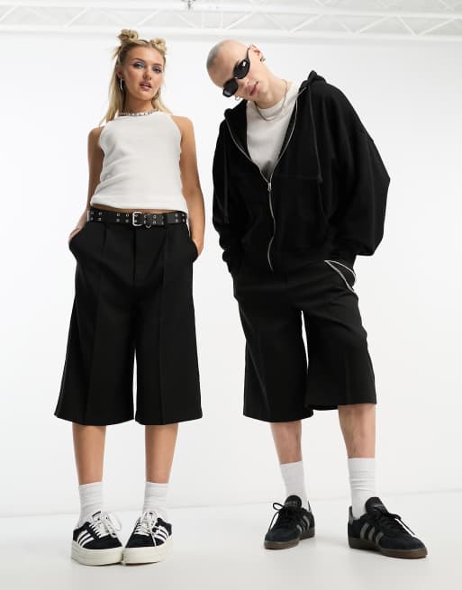 COLLUSION Unisex tailored longline short in black | ASOS