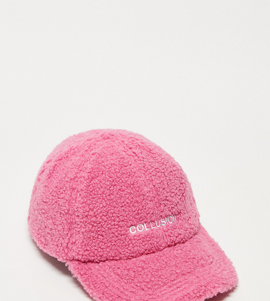 COLLUSION Unisex teddy logo cap in pink