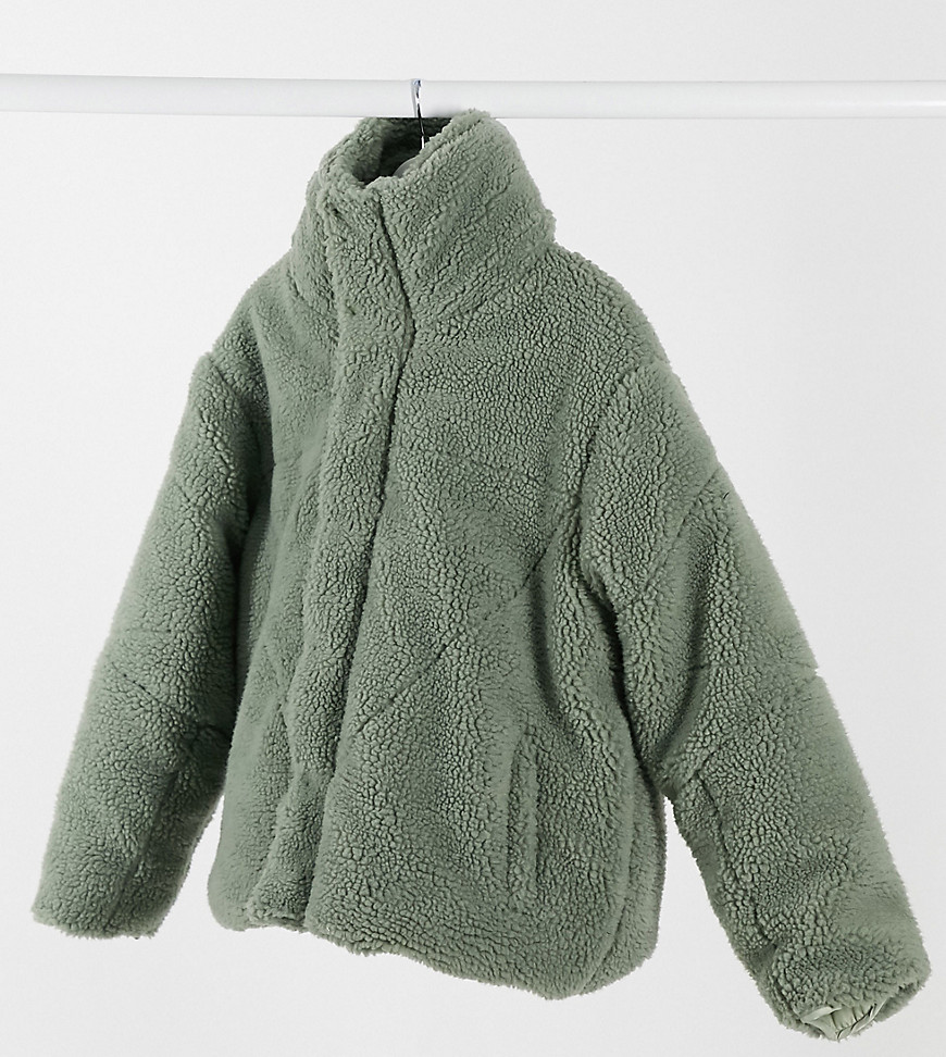 COLLUSION unisex teddy puffer in sage green