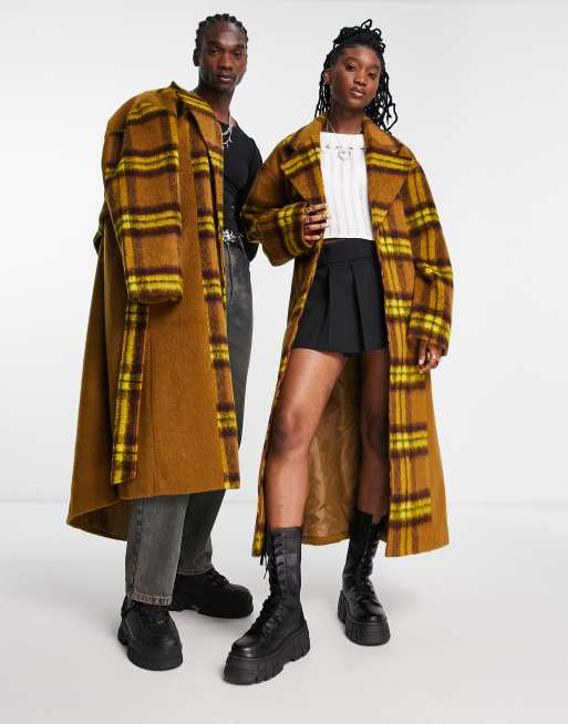 COLLUSION Unisex - Ternet longline-frakke i imiteret uld