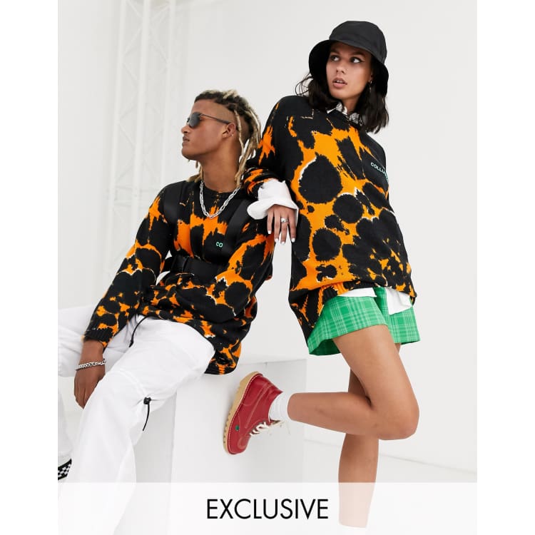 COLLUSION Unisex tie dye jumper in orange and black ASOS