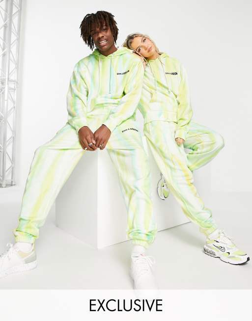 COLLUSION Unisex tie dye sweatpants with embroidery in green