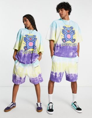 COLLUSION Unisex tie dye t-shirt with cute bear print co-ord