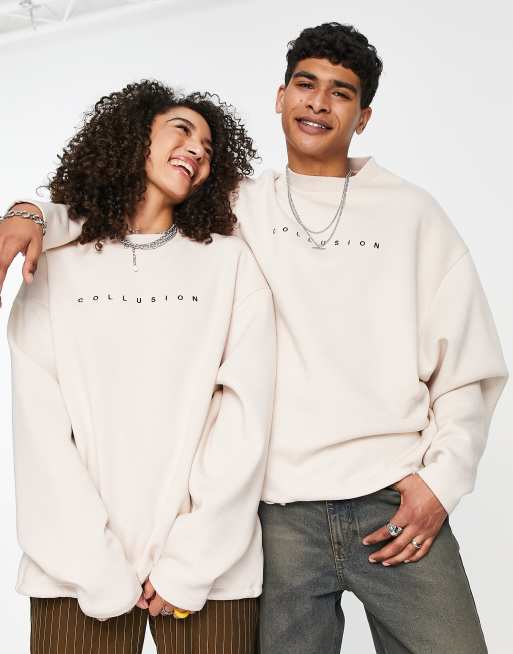 COLLUSION Unisex tie waist sweatshirt in ecru | ASOS