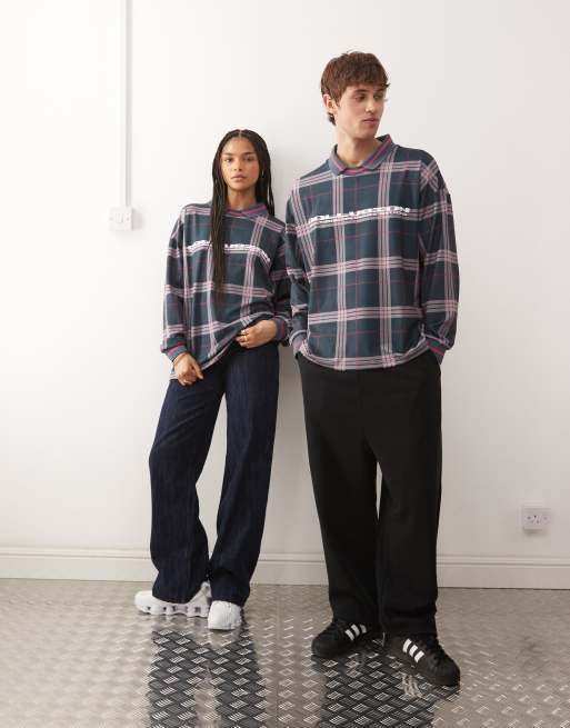 COLLUSION Unisex - Top da calcio a maniche lunghe blu navy a quadri, 2 di 4