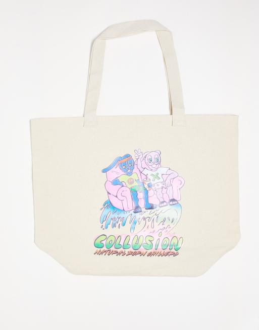 COLLUSION Unisex – Torba typu tote w kolorze ecru ze wzorem marki