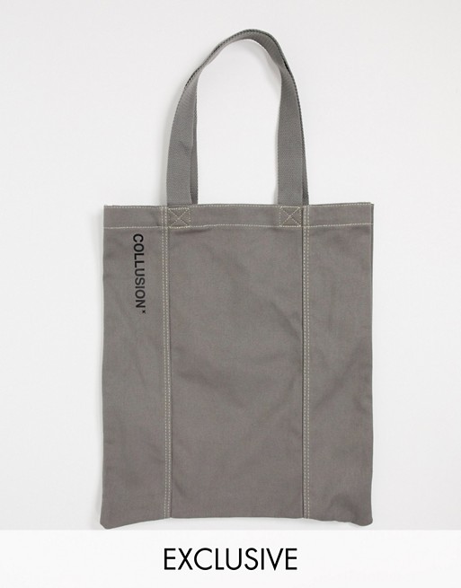 COLLUSION Unisex tote bag in grey
