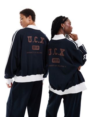 COLLUSION Unisex track jacket co-ord in navy and brown