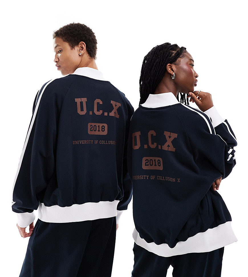 COLLUSION Unisex track jacket co-ord in navy and brown-Green
