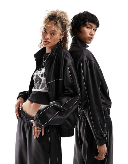 COLLUSION Unisex track jacket in black PU co ord ASOS