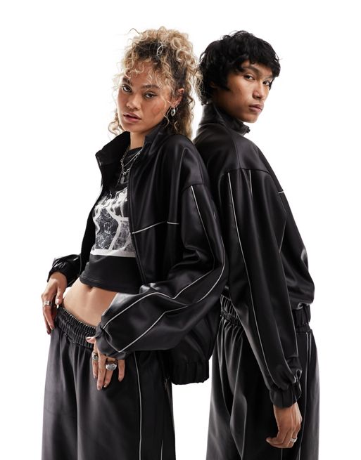 COLLUSION Unisex track jacket some in black PU - part of a set