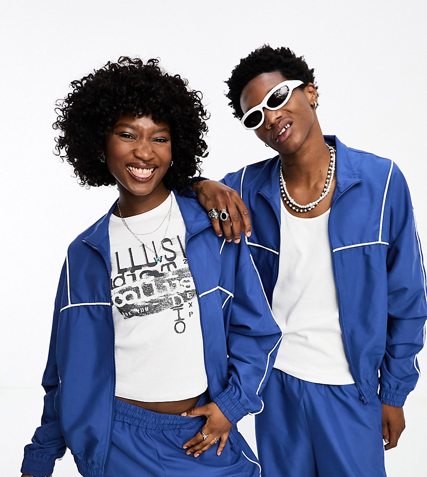 COLLUSION Unisex track jacket in blue co-ord