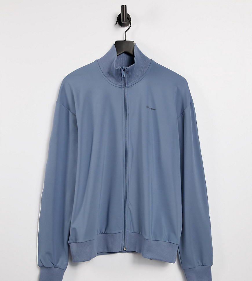COLLUSION Unisex track jacket in poly tricot in dusty blue - part of a set-Blues