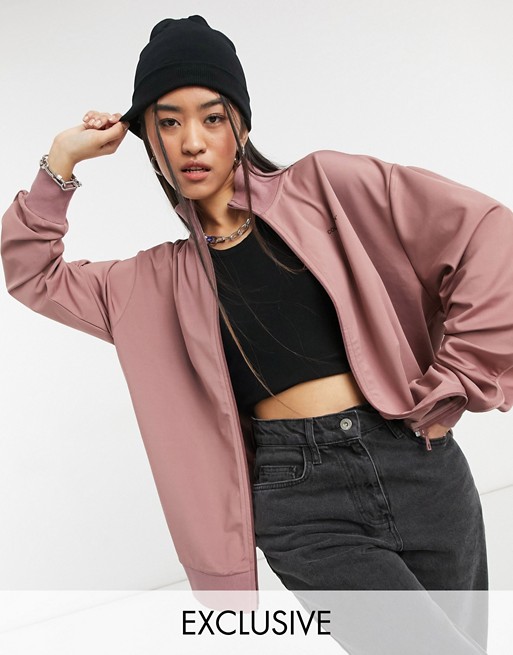 COLLUSION Unisex track jacket in poly tricot in dusty pink co-ord