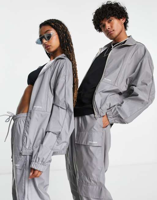 COLLUSION Unisex track jacket in silver reflective fabric co ord