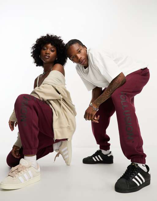 COLLUSION Unisex trackies in burgundy