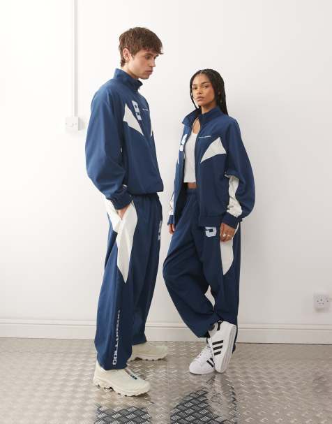 COLLUSION Unisex - Trainingspak met nylon inzetstukken in blauw, deel van co-ord set - view 1