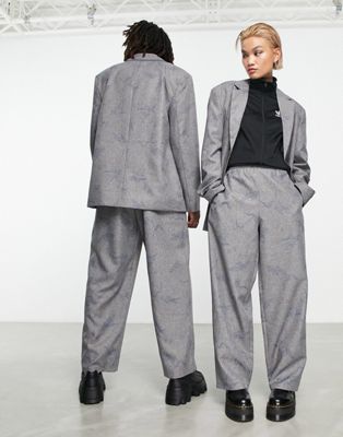 COLLUSION Unisex trousers with elasticated waistband in light grey with blue print  - ASOS Price Checker