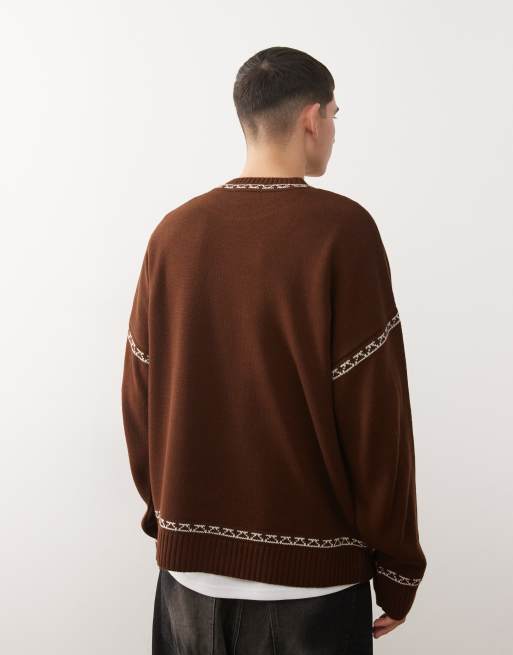 COLLUSION Unisex - Trui in chocoladebruin met panterdesign, 2 van 4