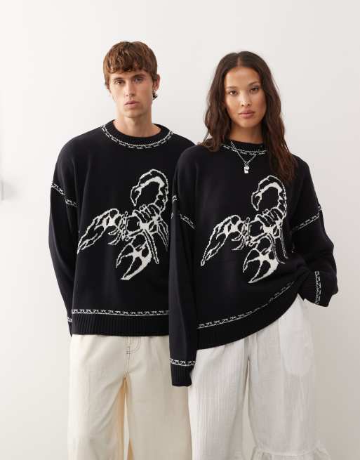 COLLUSION - Unisex trui met schorpioenprint in antracietgrijs blauw , 3 van 4