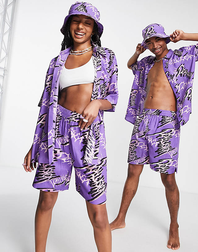 Collusion - unisex typo print shirt co ord in purple