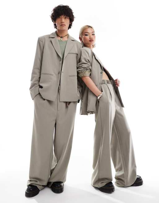 COLLUSION Unisex - Ultimate - Coordinato con giacca da abito e pantaloni color pietra