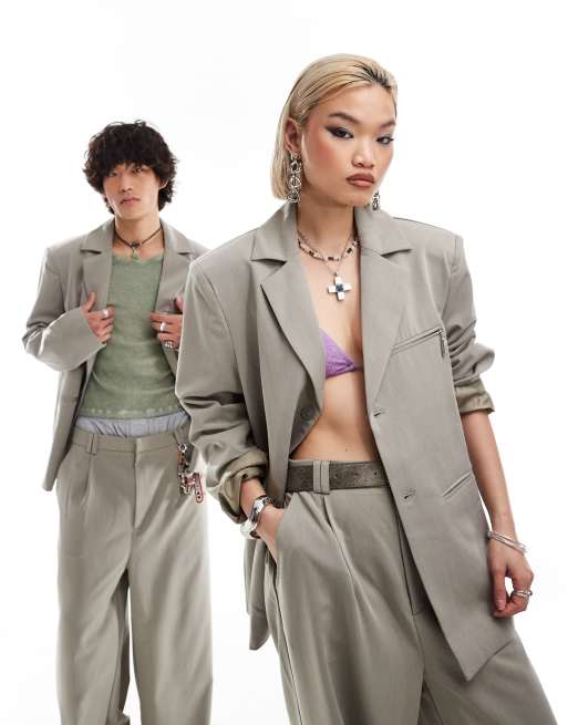 COLLUSION Unisex - Ultimate - Giacca da abito color pietra in coordinato