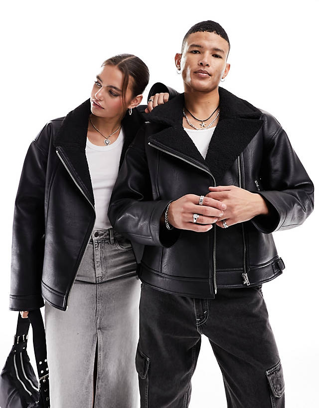 Collusion - unisex ultimate oversized aviator jacket in black