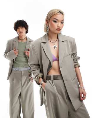 Shop Collusion Unisex Ultimate Suit Jacket In Stone - Part Of A Set-neutral