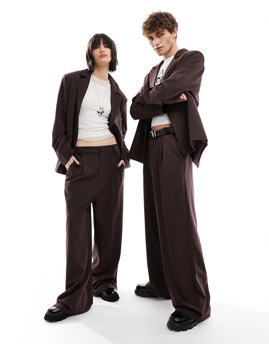 Collusion Unisex Ultimate Suit Pants In Dark Brown - Part Of A Set-black