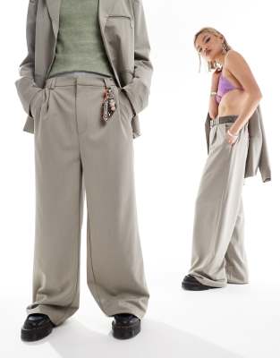 COLLUSION Unisex ultimate suit pants in stone (part of a set)