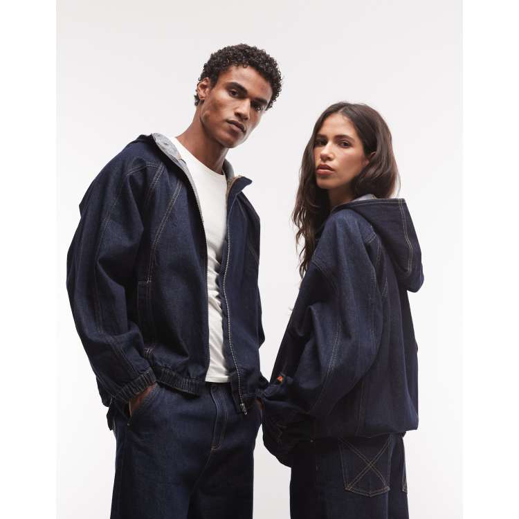 COLLUSION Unisex - Uniseks oversized denim jack met capuchon in