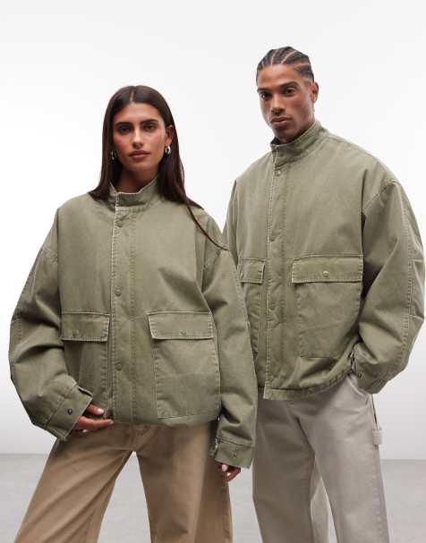 COLLUSION Unisex Utility Oversize-Steppjacke mit Funnel-Neck in Grün - view 1
