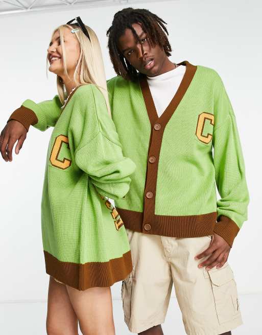 COLLUSION Unisex varsity cardigan in olive green 