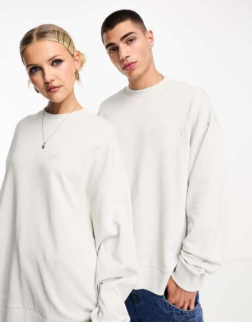 COLLUSION Unisex varsity logo embroidered sweatshirt in stone | ASOS