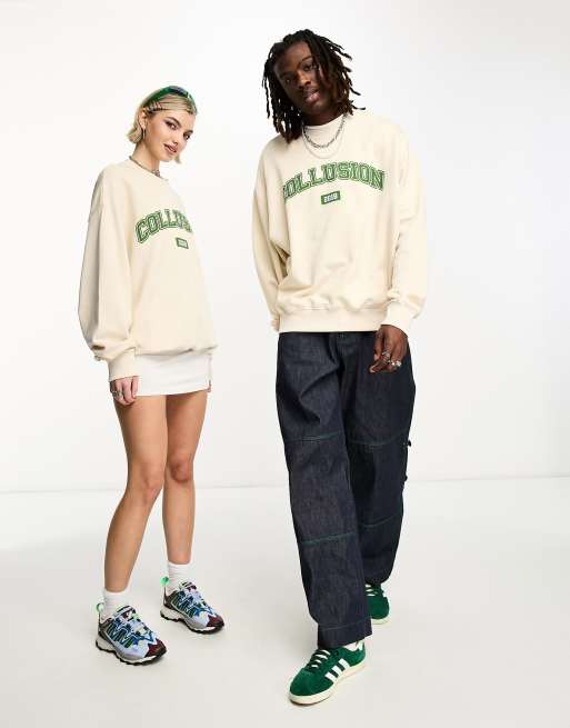 COLLUSION Unisex varsity logo sweatshirt in ecru | ASOS