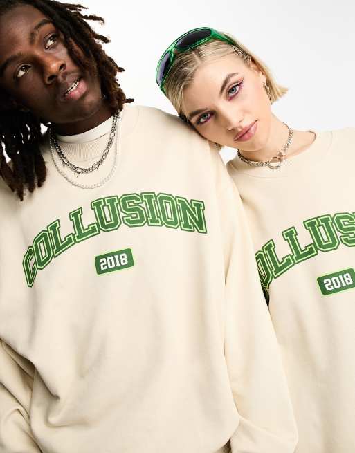 COLLUSION Unisex varsity logo sweatshirt in ecru | ASOS